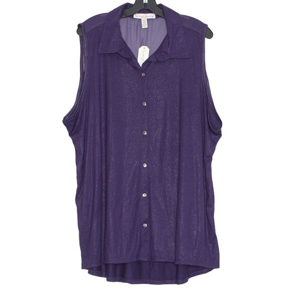 NWT French Laundry Womens Tank Top Button Up Metallic Collared Purple 22/24 GE - Picture 1 of 5